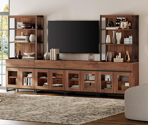 With 3 Tiers Bookshelf, Farmhouse Entertainment Center With 