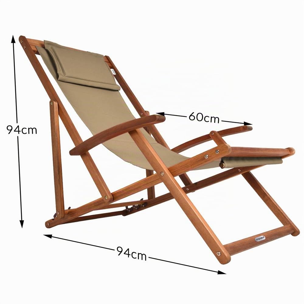 Casaria Sedia a Sdraio in Legno Acacia Pieghevole con Poggiatesta Traspirante Poltrona Relax da Giardino