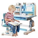 Correcteur d'assise et bureau élargi amélioré : la conception du correcteur d'assise peut maintenir votre enfant en position assise droite et protéger la vision des enfants. La zone d'écriture améliorée de 80 cm est élargie pour la rendre plus spacieuse et confortable par rapport à l'ensemble de chaises de bureau d'apprentissage normal du marché.