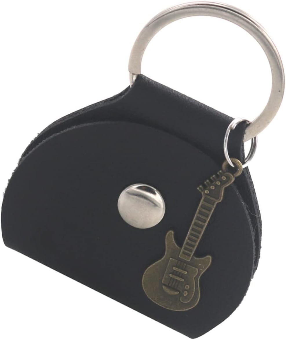 1 Set Guitar Pick Storage Pu Bag Guitar Shape Pendant Case Capos and Accessories Black Antique Bronze Pendant
