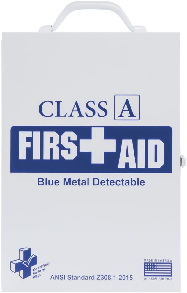 Certified Safety Hospitality Class A First Aid Kit with White Metal Case - 10 1/4"L x 4 5/8"W x 15"H