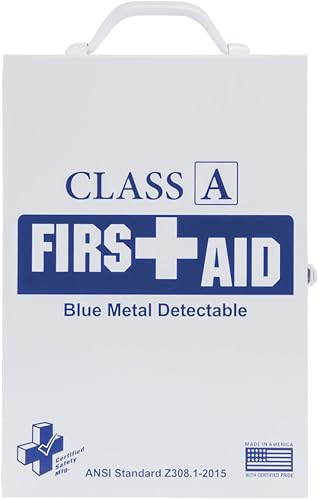 Certified Safety Hospitality Class A Botiquín de primeros auxilios con estuche de metal blanco - 10 14 pulgadas de largo x 4 58 pulgadas de ancho x