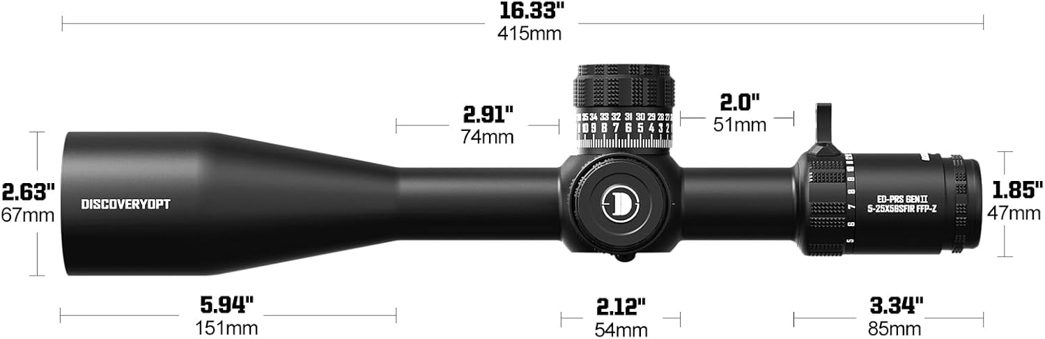 Optics ED GEN-II 5-25x56mm PRS Rifle Scope FFP, Illuminated Reticle with Zero Stop 34mm Tube