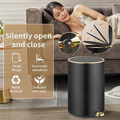 Trash Can With Lid, 8L/2Gallon Bathroom Garbage Can With Foot Pedal, Stainless Steel Step Trash Bin For Bedroom, Toilet, Kitchen, Round Waste Basket With Soft Close Lid For Office, Metal Garbage Bin(Black) #TOP1