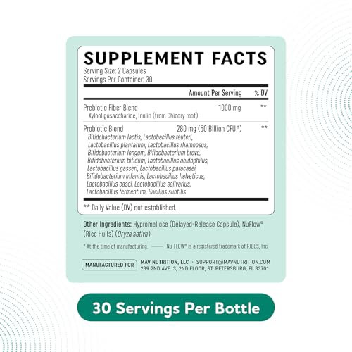 Prebiotics and Probiotics | 50 Billion CFU, 16 Probiotic Strains & Inulin Prebiotic Fiber | Delayed Release Capsules | Gut Health Support | Prebiotics and Probiotics for Women & Men | Non-GMO | 60 Ct