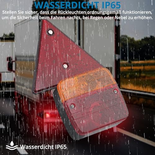 AUTOUTLET Anhänger Rückleuchten mit Rückstrahler, 12V Universal Rückleuchten Set Anhänger 7 Polig Stecker, 7,5M Kabel & E13-Zertifiziert, Wasserdicht IP65, PKW LKW Rücklicht Beleuchtung-Magnet Montag