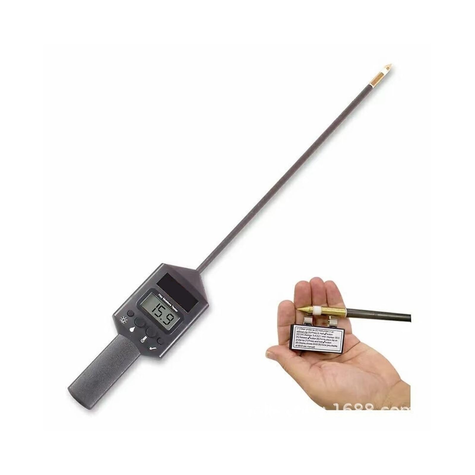 Feuchtigkeitsmesser, Grasfeuchtigkeitsmessgerät, Einstab-Grasfeuchtigkeitstemperaturtester, mit Kalibrierungsfunktion, schnelle Messung