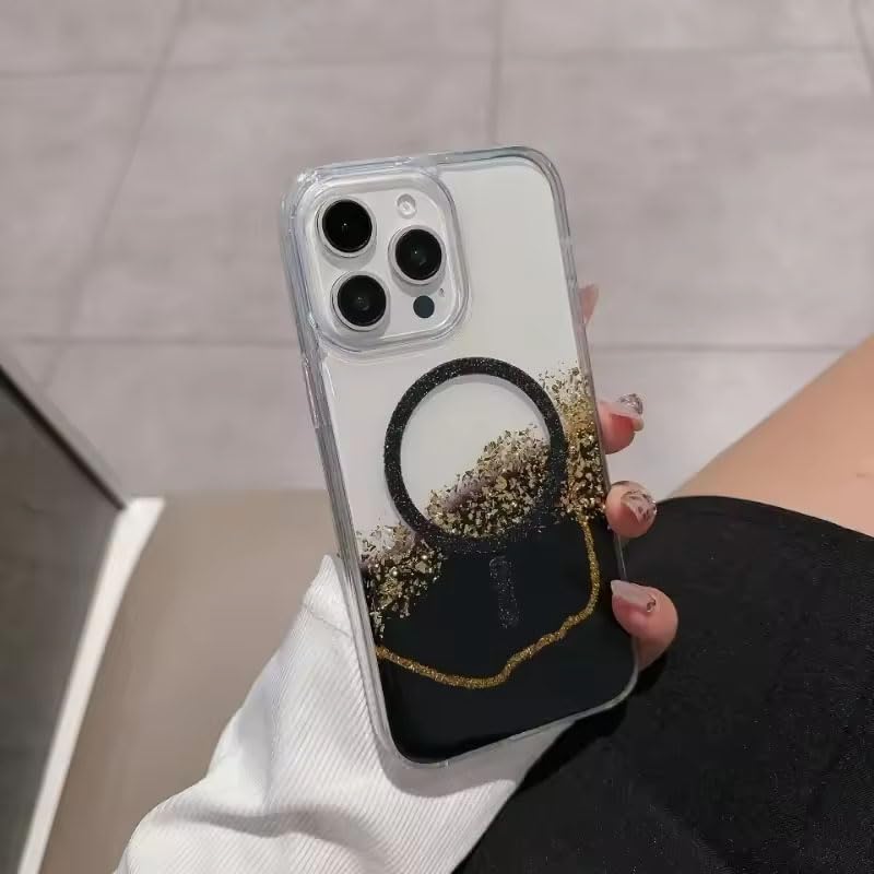 Image of mobistyle Compatible with iPhone 13 Pro | Magentic Glitter Gradian Elegant | Camera Lens Protection Back Cover Case for Women Girls iPhone 13 Pro (Black)