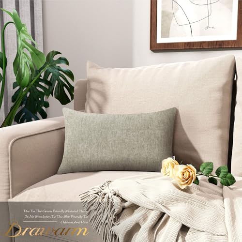 Image of BRAWARM Chenille Throw Pillow Covers 12x20 Inches - Taupe Chenille Lumbar Pillow Covers Pack of 2, Solid Dyed Soft Chenille Pillow Cases for Couch Sofa Bed Home Decoration