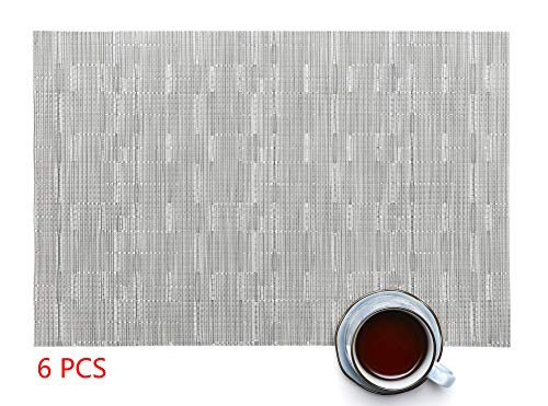 Myir Jun Place Mats, Table Mats Set Of 8 Indoor Placemats Washable Non-Slip Heatproof Woven Placemats For Dining Table Fabric Place Mat Pvc (Silver, Set Of 8) #TOP6