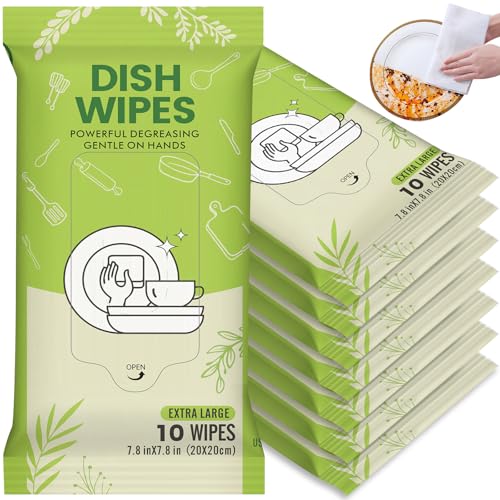 Creatyi 8 Pack Dish Wipes Camping Dish Wipes Travel Dish Soap Camp Kitchen Wipes Portable Cleaning of Plates, Bowls, Tableware and Ktchenware for Travel Camping (80 PCS)
