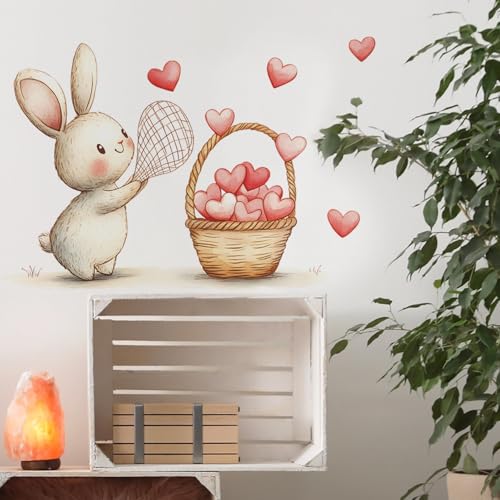 Vinilo decorativo conejo acuarela con corazones miniatura 5