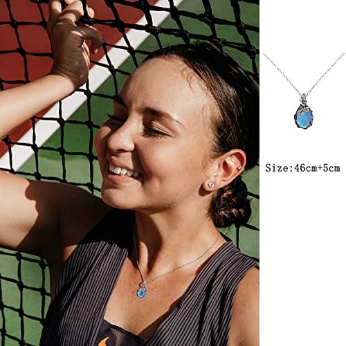 Silver Plated Chain Natural Moonstone Pendant Necklace for Women, Trendy Vintage Choker Short Labradorite Pendant Necklaces Jewelry Gift for Men3