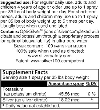 Ionic Silver Complex with Opti-Silver Optimized Delivery System for Immune Support - 100 ppm, 2oz (59.2mL) - Spray