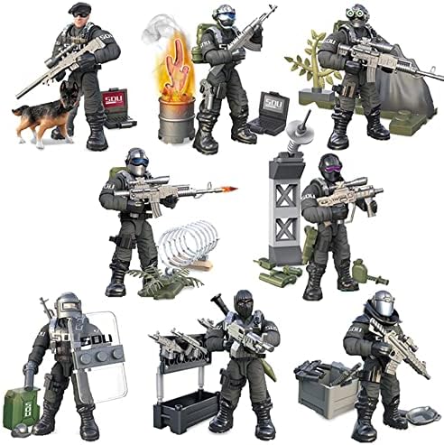 ENHANA 8 PCS Building Block City Policeman Action Mini-Figures with Multiple Military Weapons Accessories SWAT Model Equipment Assembly Building Toys Party Favors Gift for Boys