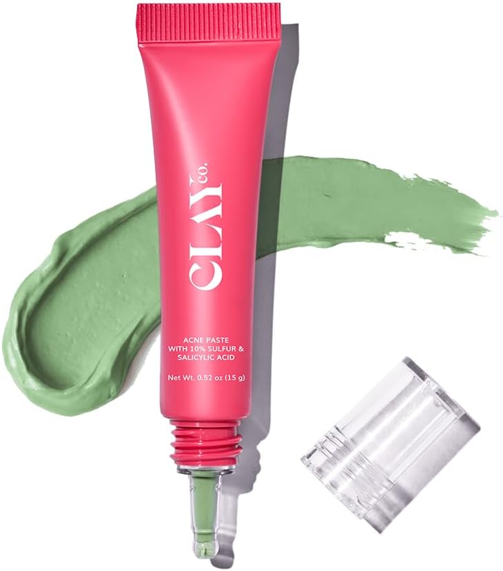 ClayCo Acne Spot Treatment Paste with 10% Sulfur & Salicylic Acid | Helps Dry Active Pimples, Unclog Pores & Control Excess Oil