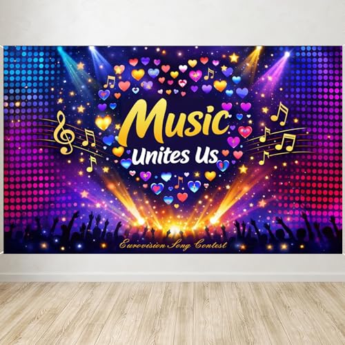 Eurovision Party Banner Decorations 2026 Eurovision Song Contest Banner 180x110cm Hanging Wall Decorations for Garden Bar Restaurant Home Birthday Eurovision Party Accessories Supplies