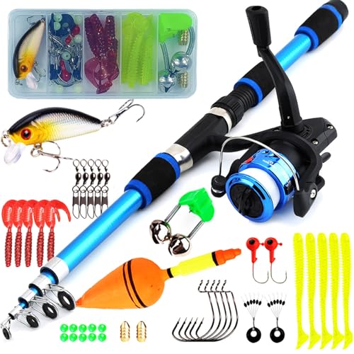 Juego de Equipos de Pesca para niños, 5.9 pies telescópicos telescópicos Pole de Pesca y combinación de Carrete y Cuerda con Kits completos de la línea de Pesca, Equipo de Pesca para niños
