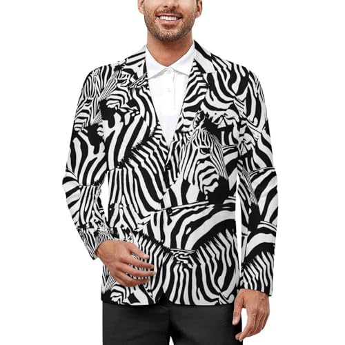 Zebra Skin Pattern Printed Men's Classic Fit Suits Funny Casual Stylish Two Button Blazer