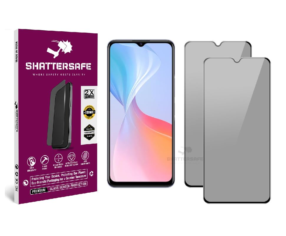 Image of Anti-Spy Privacy Tempered Glass Compatible For Vivo T1x / V11 Pro / V11 / S1 / S1 Pro [Pack of 2]. Anti-Scratch, Edge-to-Edge Protection With Easy Installation Kit & Case Friendly Fit.