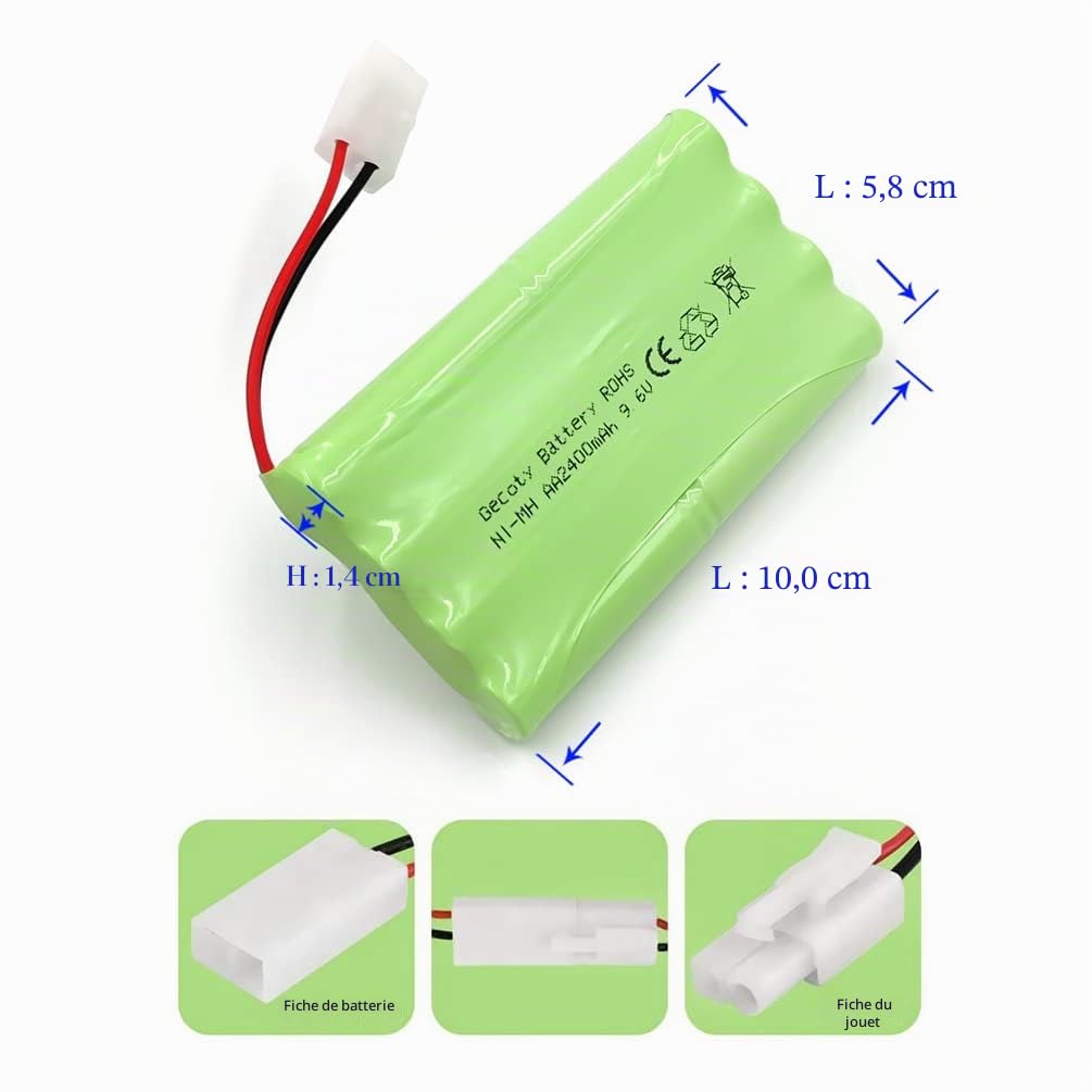 Batterie 9,6V 2400mAh Ni-MH AA Rechargeable avec câble de Charge (Prise KET 2P)