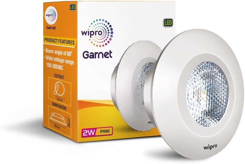 wipro Abs Garnet 2W LED Integrated Spotlight | Pink | Compact Design for Cabinets & Wardrobes | Pack of 1