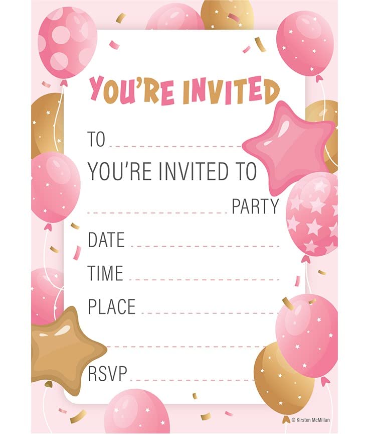 32 Kids Childrens Birthday Party Invitations with Envelopes Invitation Rose Gold Pack of 32 Balloon Invites - Designed and Printed in the UK