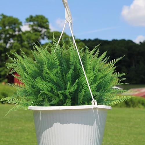 ZERRO 16 Bundles Artificial Boston Ferns, Plastic Fake Ferns UV Resistant Plants Faux Greenery Stems Leaves Shrubs for Outdoor Indoor Garden Hanging Yard Porch Decoration - Thumbnail 7