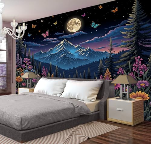 Tapiz de pared de luna y flores para transformar tu dormitorio con estilo natural 3