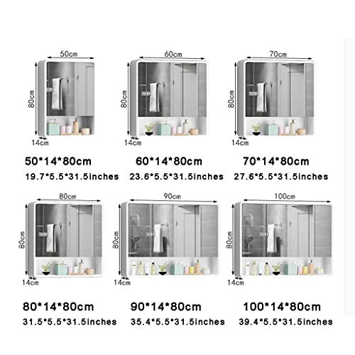 Kmmk Wall-Mounted Mirror,Mirror Cabinets Mirror Mirror Cabinet Bathroom Wood Lockers With Wall-Mounted Shelving Combination Bathroom Cabinet Oak Mirror Box Waterproof,White,100 * 14 * 80Cm #TOP3