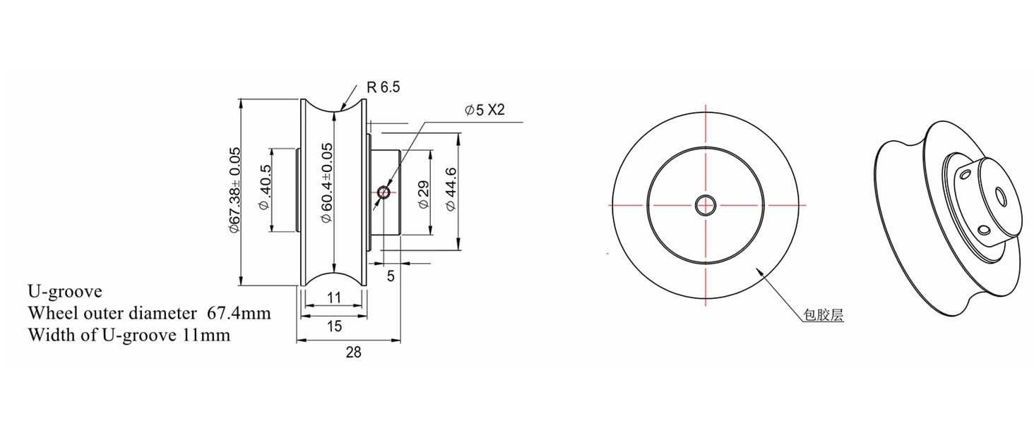 2PCS PU Roller, 68mm Outer Diameter, 15mm Wheel Thickness Measuring Wheel for Encoders (U Type, Hole Diameter 10mm)
