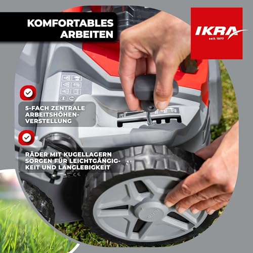 IKRA 36V Akku 3in1 Vertikutierer Rasenlüfter IB-SR 36, Fangkorb 45l, Arbeitsbreite 36cm, ohne Akku & Ladegerät, kompatibel mit Bosch