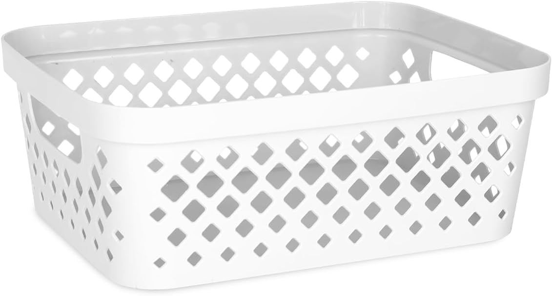Glad Plastic Storage Basket Set, Value Pack of 6 | Open Storage Bins for Shelves, Bathroom, Pantry, Closet | Nesting Organizer Boxes with Handles, 2 Gallon, White image 2