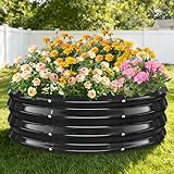 12 Inch Tall Heavy-Duty Round Steel Rised Garden Bed – Wave-Shaped Design Galvanized Metal Planter Box for Vegetables Flowers Succulent at Patio/Garden Outdoor (Black, 36" Diameter)