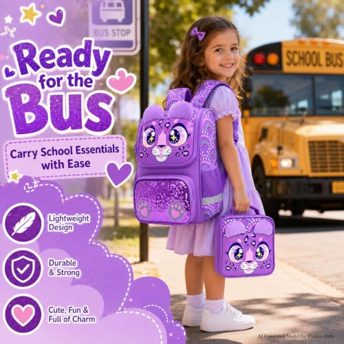 Image of KLFVB 3PCS Backpack for Girls and Boys, 15 inch Unicorn Dinosaur Bookbag with Lunch Box, Kids Preschool School bag