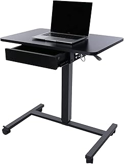CLATINA Mobiler Laptop-Stehpult, höhenverstellbares Lehrer-Podium mit feststellbaren Rollen, verstellbarer Arbeitstisch mit Schublade, Computerwagen, Überbetttisch für Zuhause, Büro, Klassenzimmer