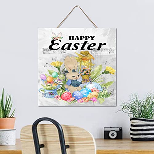 Plaque murale décorative en bois rustique premium Happy Easter Bunny 30cm