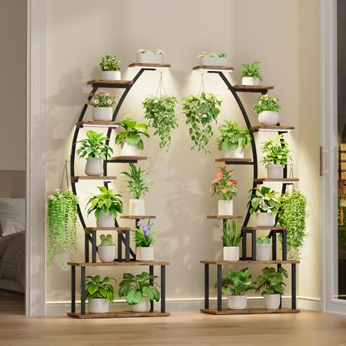 Image of BACEKOLL Plant Stand Indoor with Grow Lights, 63 inch Tall Indoor Plant Shelf, 9 Tiered Corner Plant Holder, Large Flower Display Shelf for Living Room, Bedroom, Office, Home Decor
