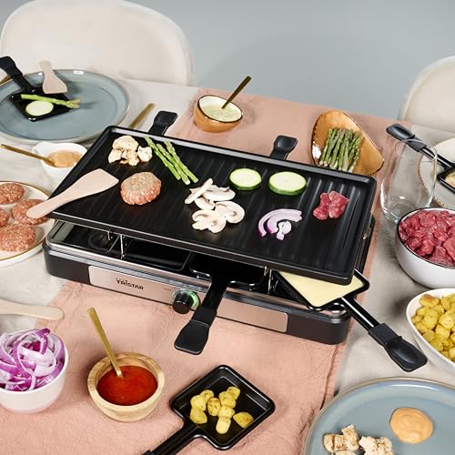 Tristar Raclette – 8 Personen – Kochfläche 42 x 23 cm – Einstellbarer Thermostat mit Lichtring – 1400 W – Schwarz – RA-2746 – Bild 2