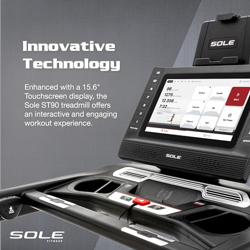 Treadmill Exercise Machine by Sole Fitness, Home Workout Equipment for Low-Impact Cardio, Slat Belt Design for Realistic Running Experience, Touch Screen, and Bluetooth (Sole ST90)