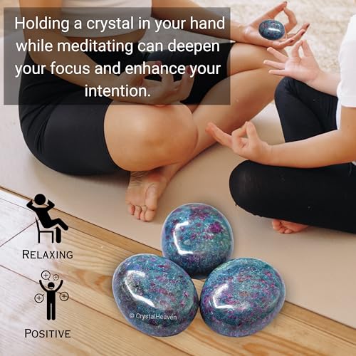 Image of Certified Ruby Kyanite Crystal Palm Pebbles Stones for Anxiety Stress Relief Massage - AAA Grade Original Healing Gemstone Agate Palm Stone for Yoga Meditation Spiritual Reiki Feng Shui