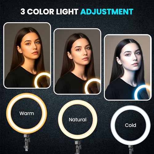 Image of Kratos K20, 10 inches Ring Light with Stand, 85 Inch Foldable Tripod, 3 Colour Switch Mode Ring Light with USB for Studio, YouTube, Video Shoot Live Stream Makeup Compatible with iPhone, Smartphone