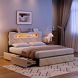 【Rangement pratique】: Notre lit est équipé de quatre tiroirs des deux côtés, offrant un espace de rangement supplémentaire pour vos vêtements et votre literie,particulièrement adapté aux petites maisons ou appartements avec un espace limité, résolvant efficacement les problèmes de place dans les petits logements.