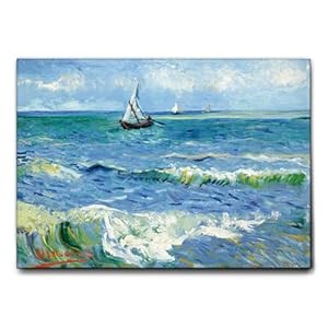 Giallobus – Cuadro – Vincent Van Gogh – El mar en Les Saintes Maries – Lienzo con marco estándar – 70L x 50l cm – Listo para colgar – Cuadros modernos para el hogar