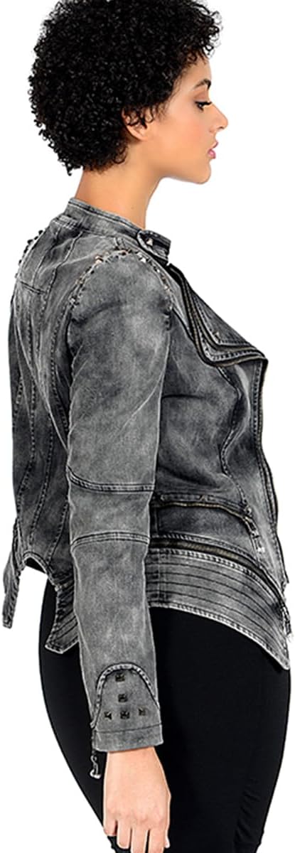 Fashion SX Women's classic tailcoat,fashion Shaping denim jacket, inlaid with punk motorcycle riding suit - Image 4