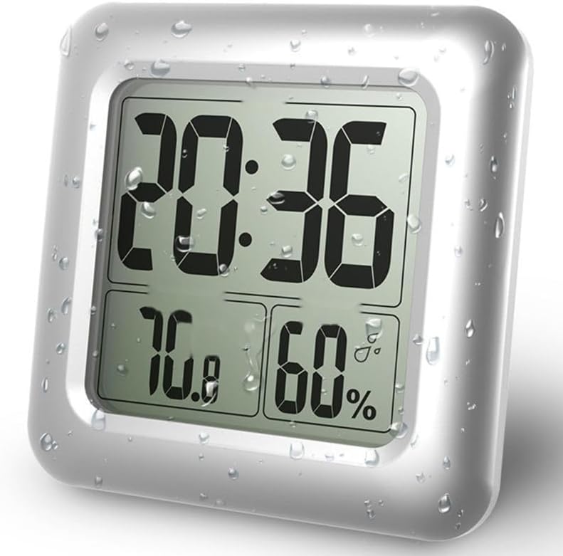 Waterproof Digital Bathroom Shower Wall Clock Thermometer Humidity Time Display