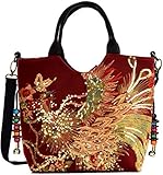 Ausser Material: Hochwertige Canvas Stickerei mit Pailetten;Inner Material: Stoff-Futter;Ausgestattet mit verstellbaren und abnehmbaren Schultergurten, sowie den soliden Top-Griffen, bietet für Sie mehrere Transportwege