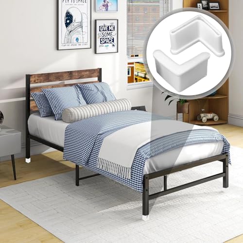 Gyinere 4 Pcs Bed Frame Corner Guards,Bed Frame Protector Guards,L Shape Cover Feet,Corner Guard Anti Slip Furniture Leg Protectors for Metal Leg Shelf Home(White)