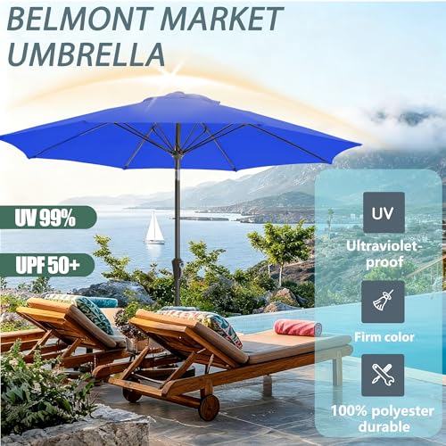 Tioline 9FT Outdoor Patio Umbrella Outdoor pool Umbrella with Push Button Tilt and Crank, Market Umbrella 8 Sturdy Ribs UV Protection for Garden, Deck, Backyard (Royal Blue) — view 4