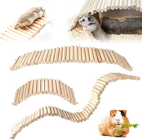 Hamster Wooden Pet Ladder Bridge: 3 Pieces Wooden Hamster Suspension Ladder Bridge, Bendable Cage Habitat Toy, Climbing Ladder & Fence Bundle for Hamster Chinchilla Mice Gerbil and Other Small Animals